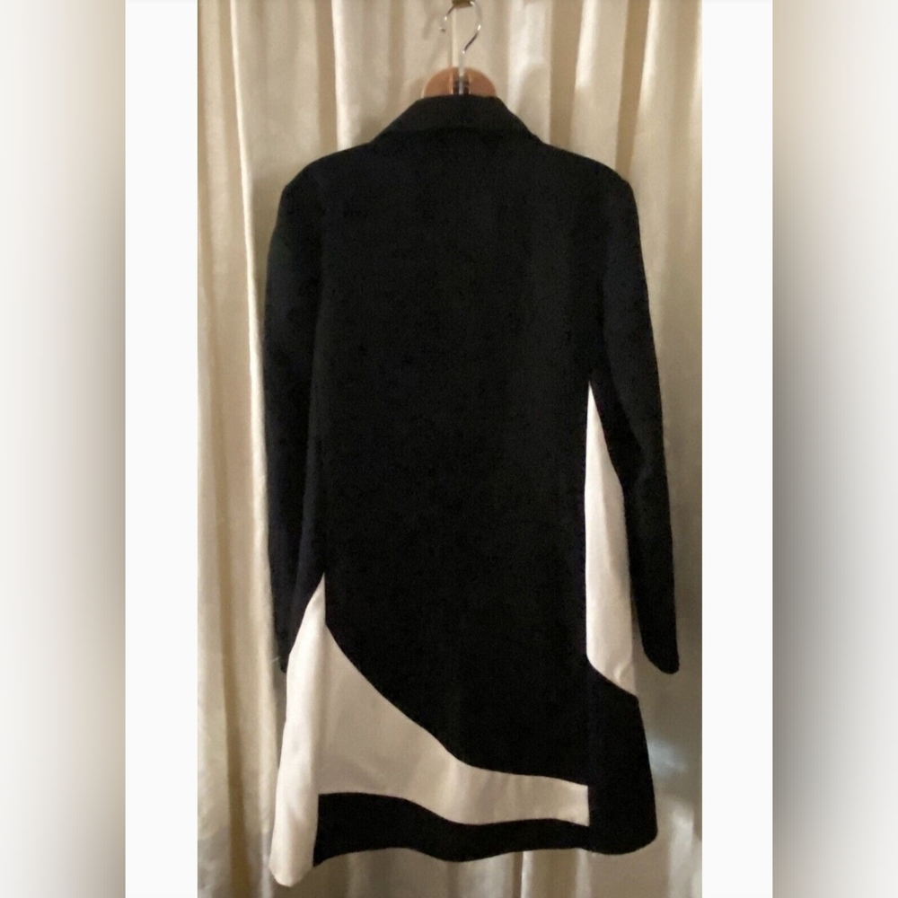 Per Se Black and White Geometric Colorblock Long Blazer Jacket Coat Size 8 - Picture 2 of 8